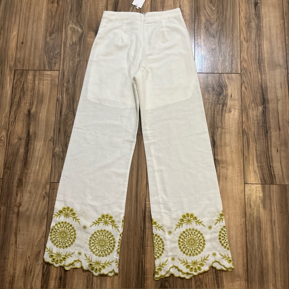 MNG Linen Blend Embroidered Scallop-Trimmed Wide Leg High Rise Culotte Trouser - Picture 5 of 16
